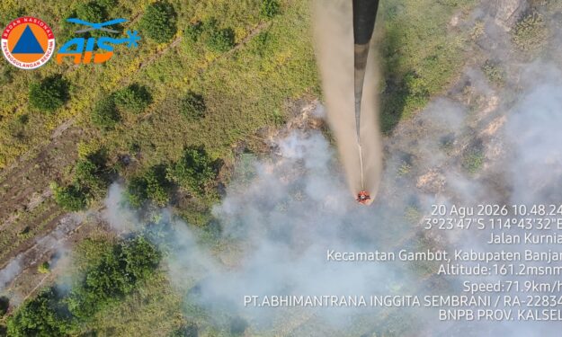 Visual pemadaman kebakaran hutan dan lahan di Kecamatan Gambut, Kabupaten Banjar, Kalimantan Selatan. Jumat (21/8) (foto: BNPB)